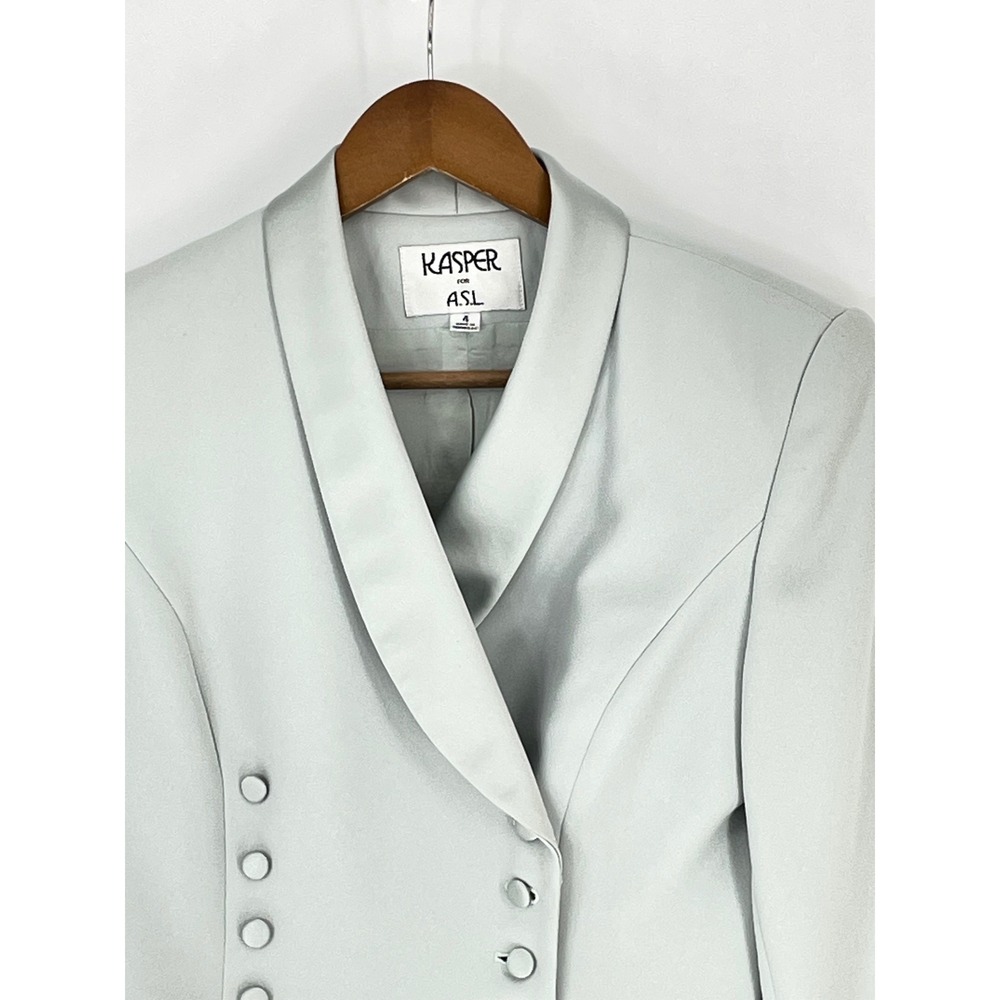 Vtg Kasper for A.S.L. Women Blazer 4 Peplum Shawl Collar Gray Double Breasted - Picture 2 of 11